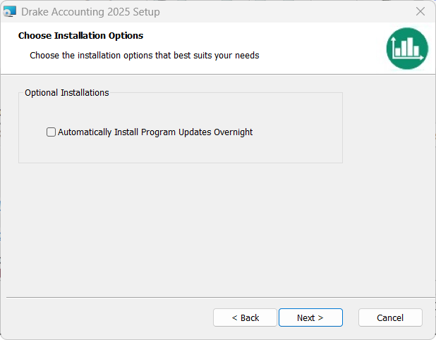 Installation options window